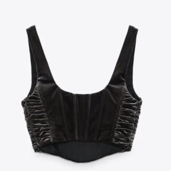 NWOT Zara grey crushed velvet corset cropped top - Picture 4 of 4